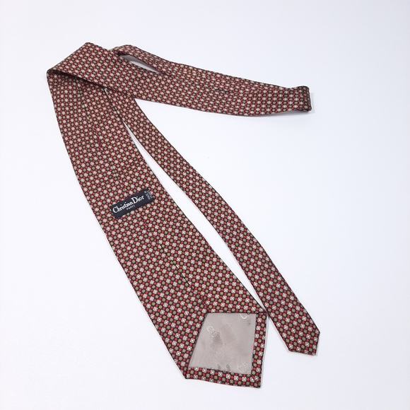 Christian Dior Paris 100% Silk Tie Made in France Geometric Floral Design - Picture 2 of 9